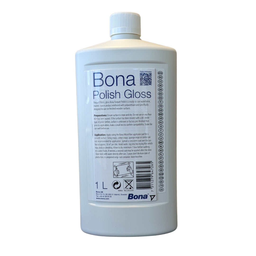 Bona Polish Gloss Holzbodenpflege – Glanz und Schutz für Parkett und Holzböden. Rückseite