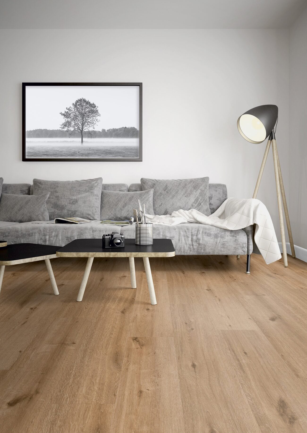 ter Hürne Klick-Vinyl Eiche Thomas XL-Landhausdiele, 8,6 mm HDF-Kern mit integrierter Kork-Trittschalldämmung, rustikale Holzoptik.