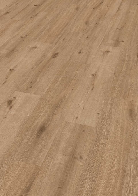 ter Hürne Klick-Vinyl Eiche Thomas XL-Landhausdiele, 8,6 mm HDF-Kern mit integrierter Kork-Trittschalldämmung, rustikale Holzoptik.