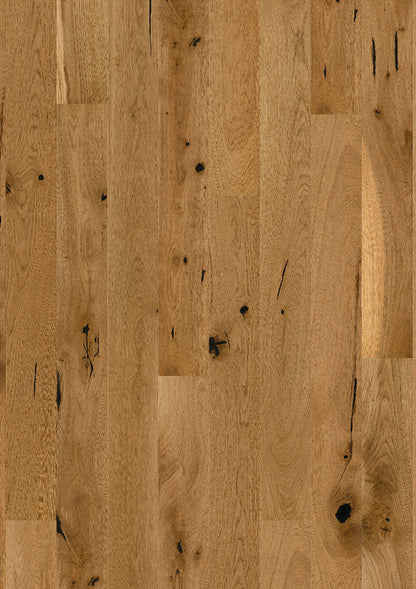 Detailaufnahme der Verlegeoptik und Oberflächenstruktur von Boen Parkett Eiche Espressivo, natur geölt.