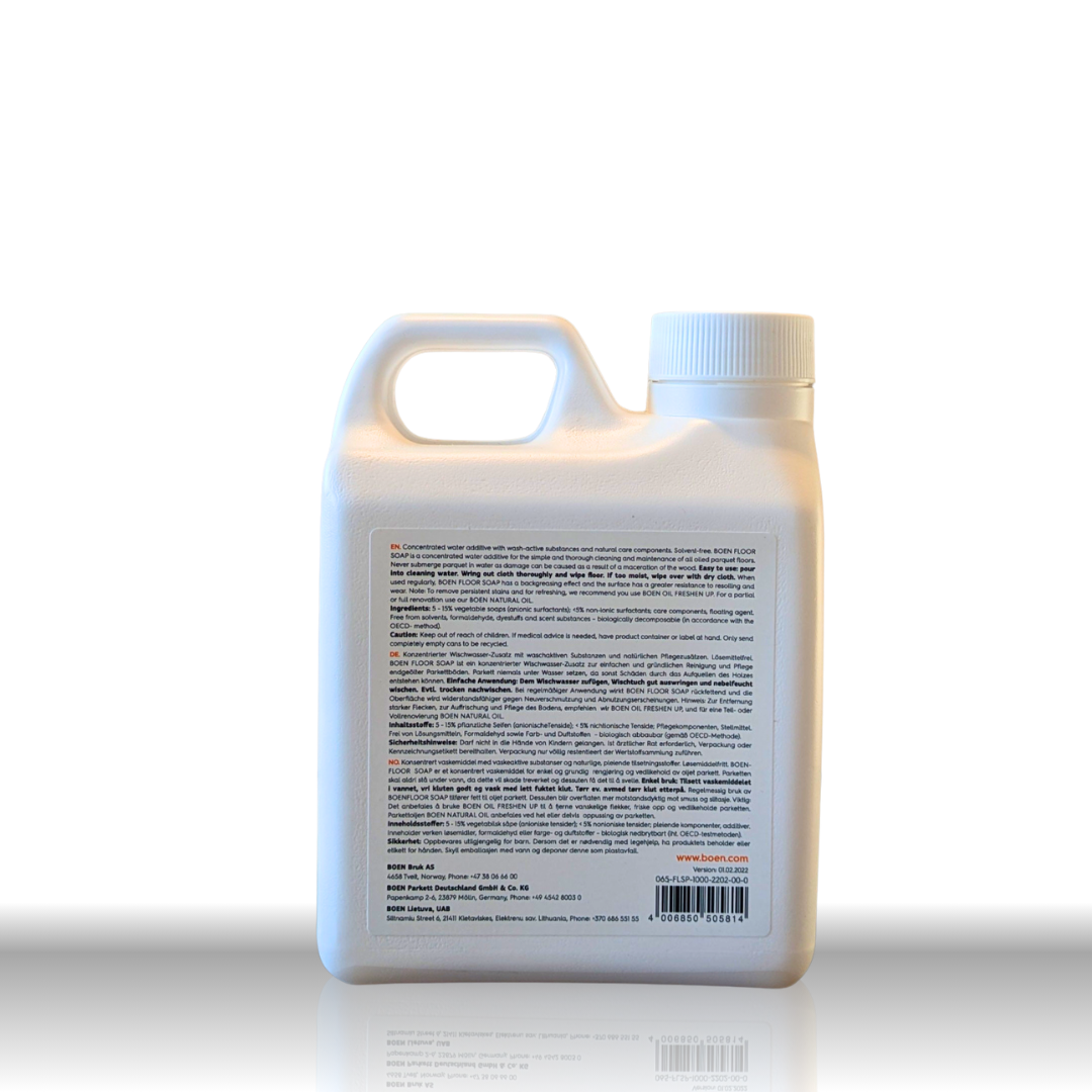 BOEN Floor Soap Weiß zur Reinigung und Farbauffrischung von weiß geölten Parkettböden