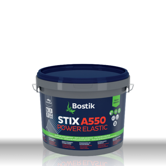 Bostik STIX A550 Power Elastic 6kg Eimer – Professioneller Dispersionsklebstoff für elastische Bodenbeläge wie LVT, Vinyl und PVC.