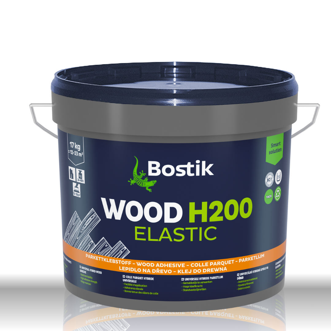 Bostik Wood H200 Elastic 17kg Eimer – Universeller Hybrid-Klebstoff für die vollflächige, elastische Verklebung von Parkettböden.
